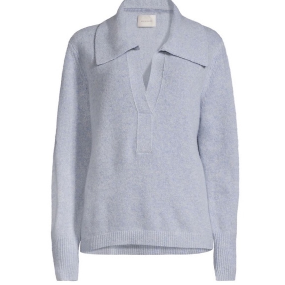 Brochu Walker Wool Cashmere Blend Split Neck Pullover Sweater Size XS Blue